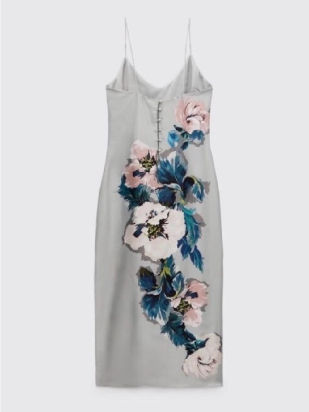 Zara Light Gray Floral Slip Dress with Blue & Pink Blooms - Picture 5 of 5